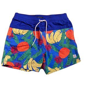TOMMY HILFIGER Men's Hawaiian Fruit Print Swim Trunks Board Shorts XXL Blue